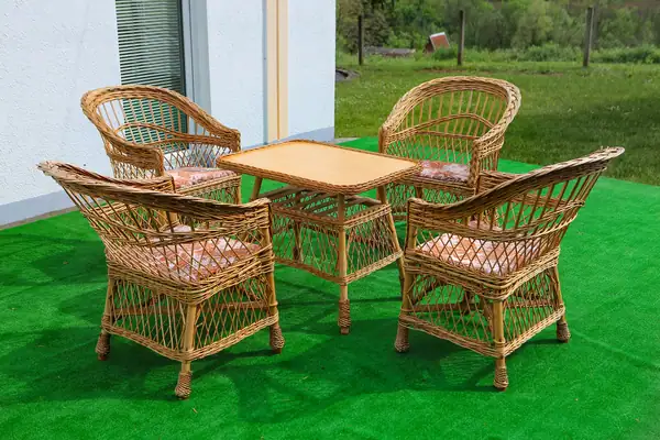 Wicker seating set in the villa yard